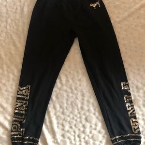 VICTORIAS SECRET PINK black sweatpants with gold tone sequins SIZE XS 🎃